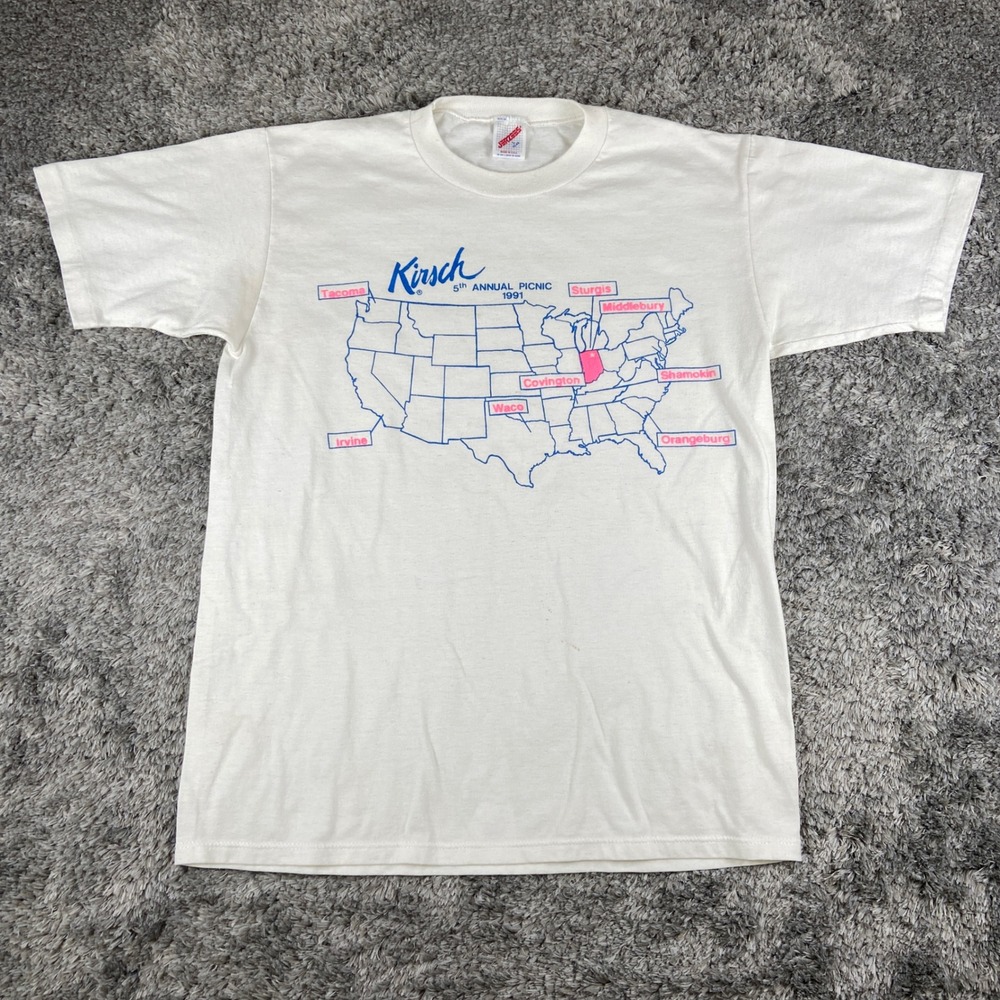 Vintage Jerzees Kirsch Shirt Mens Large White 5th Annual Picnic Map 1991‎ USA